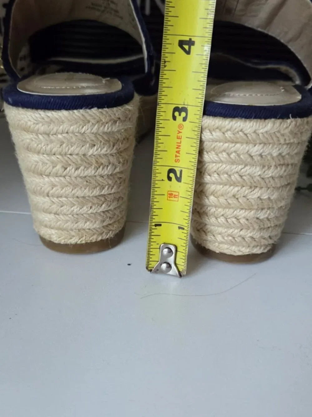 Lands End Navy/White Espadrille Slide Jute 2 Strap Wedge Sandal SZ 8